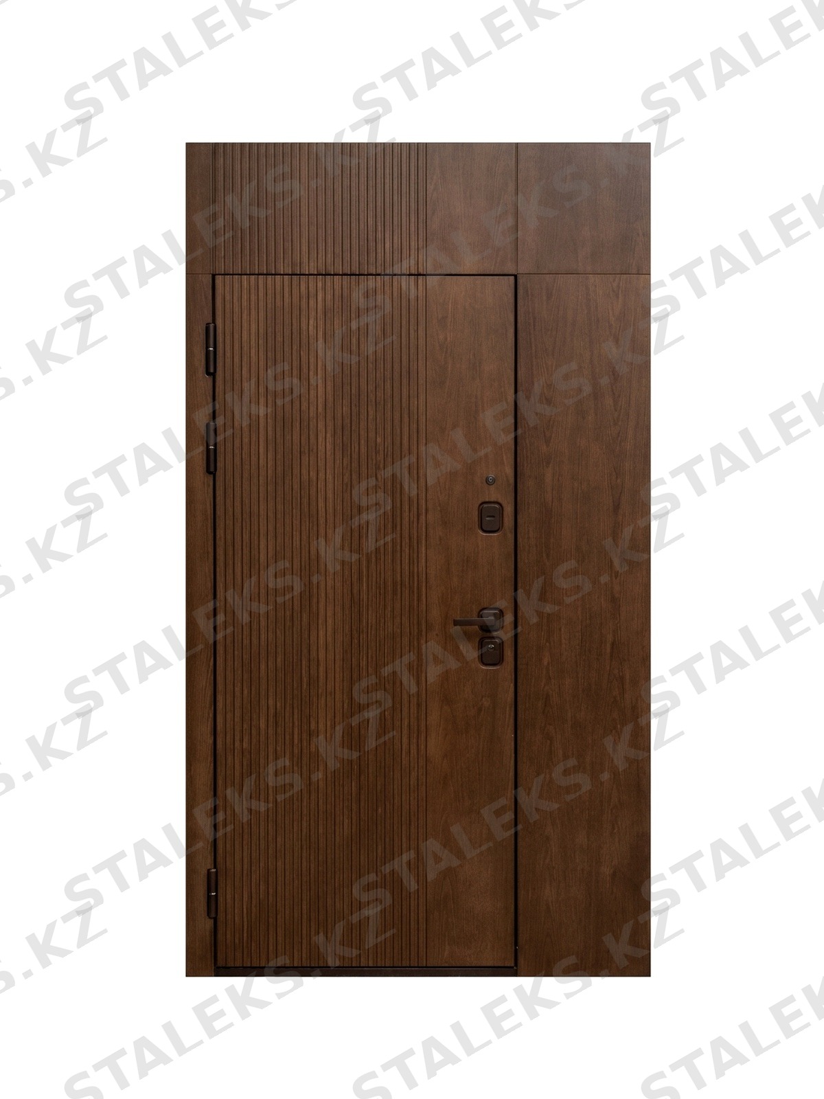 Палермо — двустворчатая глухая входная дверь с фрамугой — каталожное фото STALEKS, коричневый МДФ