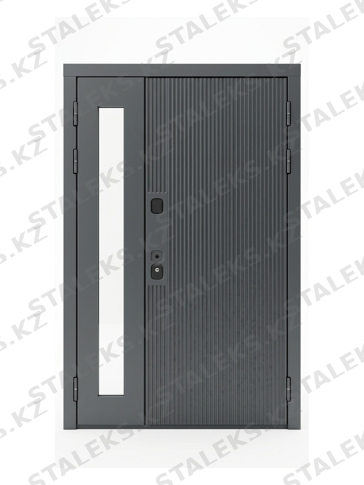Венеция — стильная двустворчатая входная дверь с остеклением — каталожное фото STALEKS, серый металл