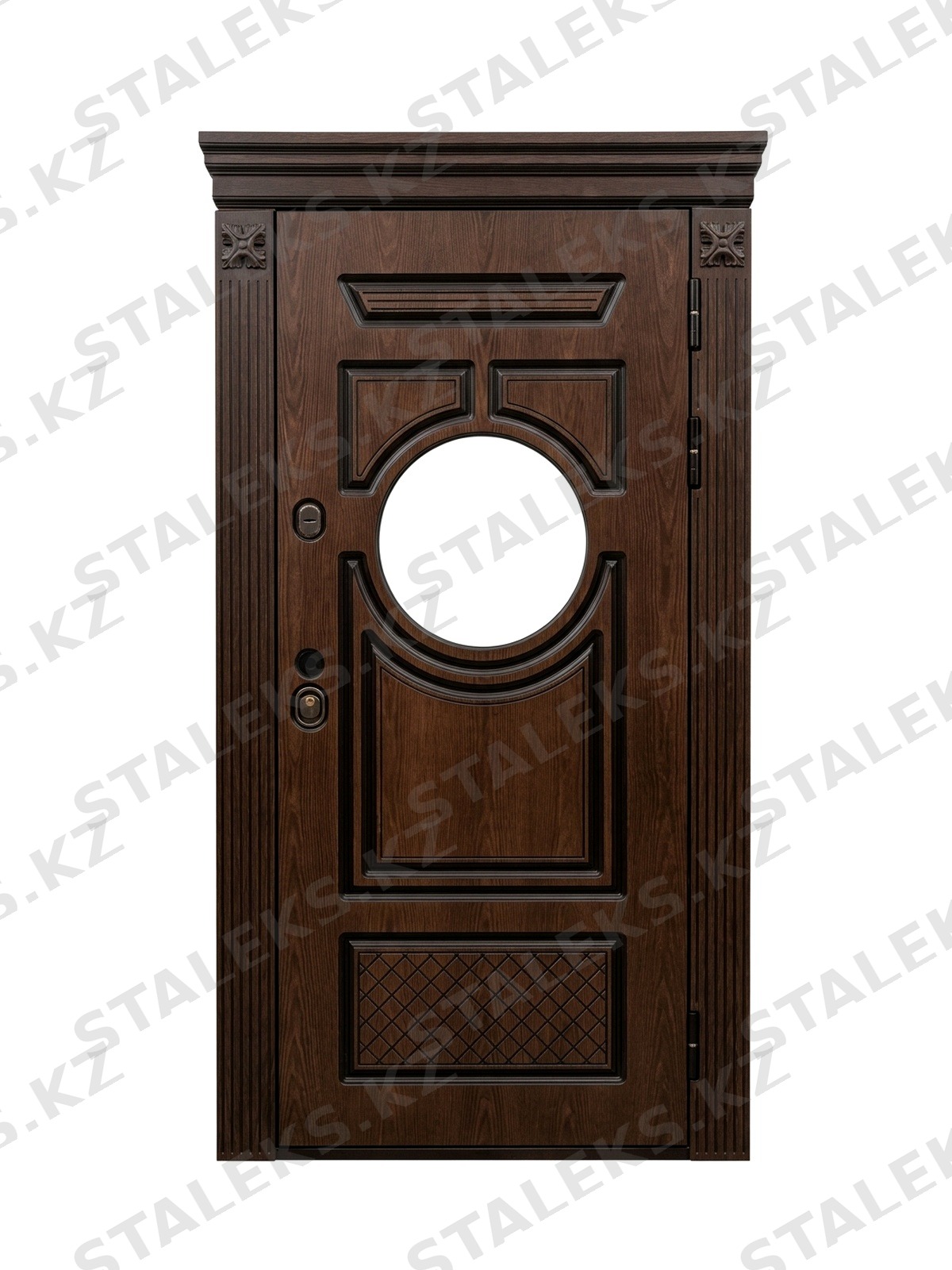 Палермо — одностворчатая входная дверь с остеклением — каталожное фото STALEKS, коричневый комбинированная