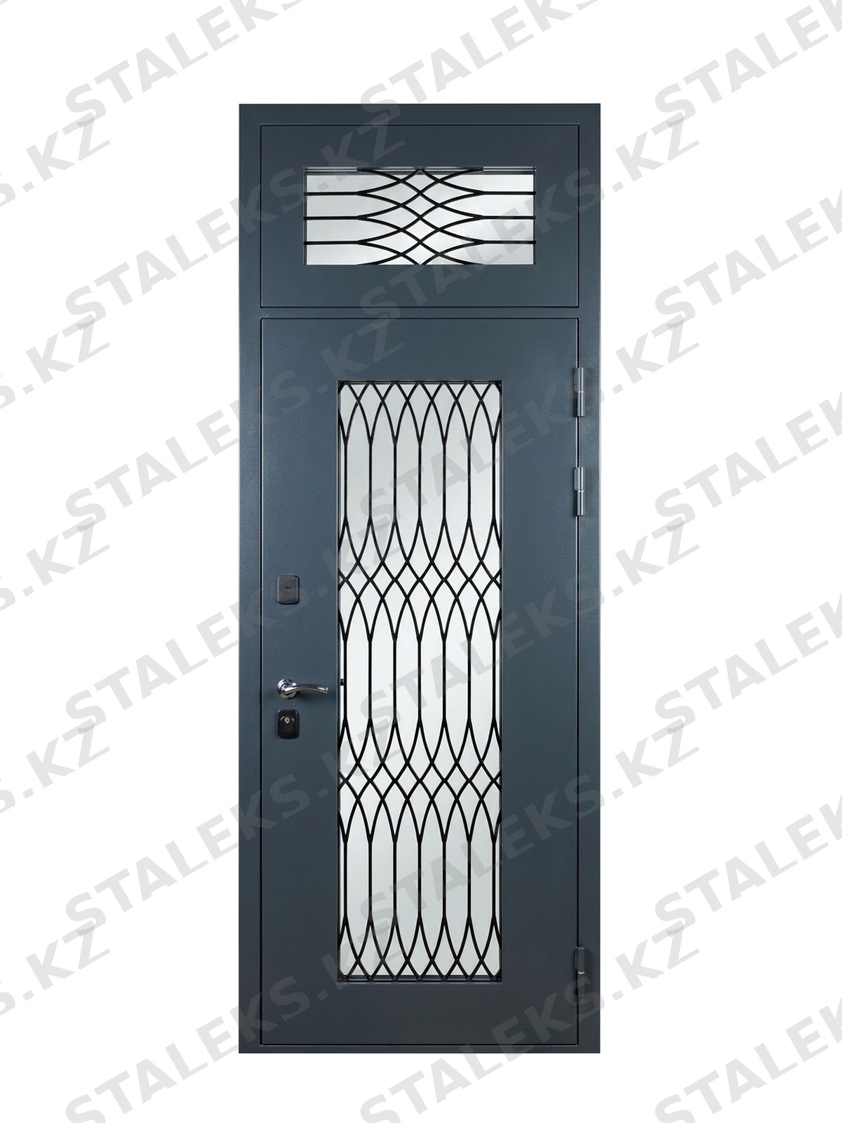 Галант — одностворчатая входная дверь с остеклением — каталожное фото STALEKS, темно-серый металл