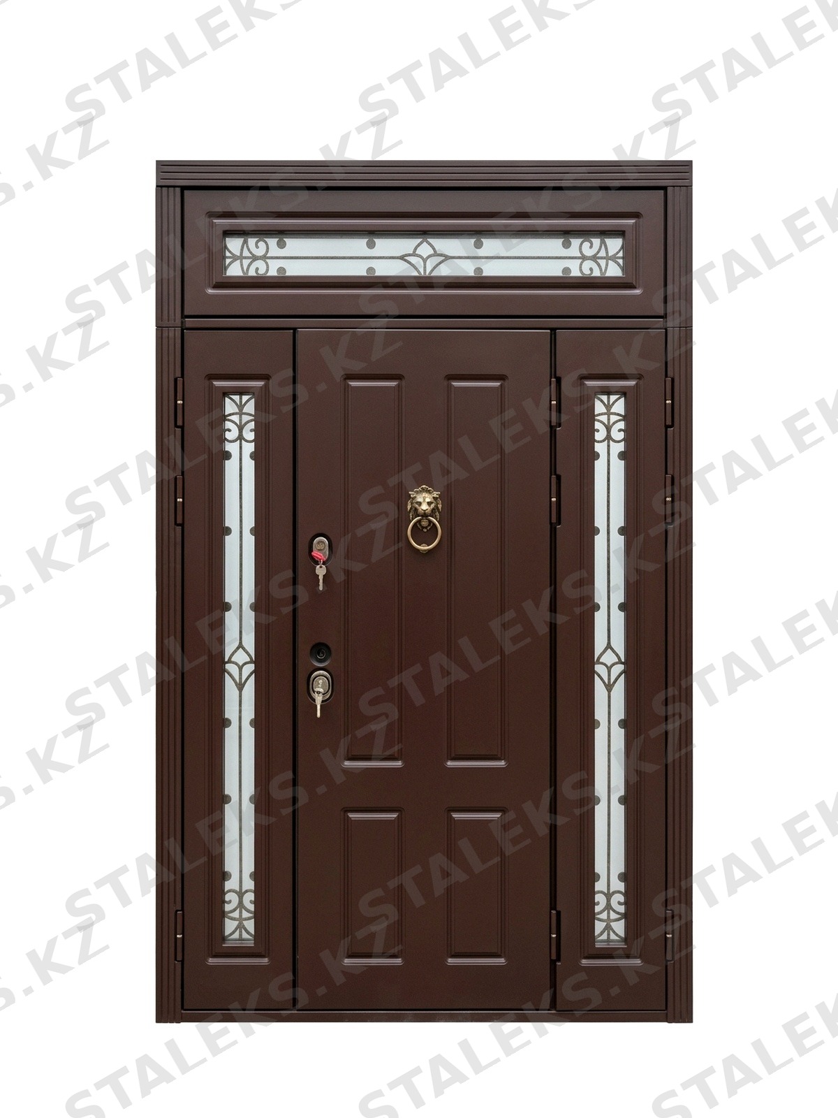 Венеция — трёхстворчатая входная дверь с остеклением — каталожное фото STALEKS, коричневый МДФ