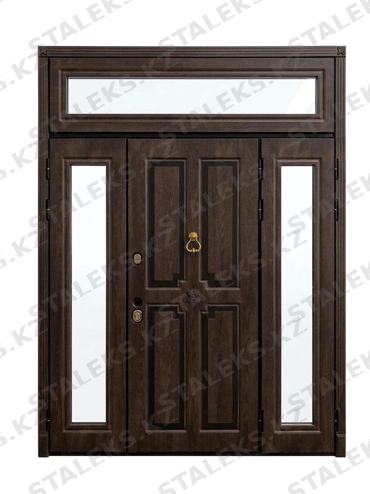 Палермо — трёхстворчатая входная дверь с остеклением — каталожное фото STALEKS, тёмно-коричневый комбинированная
