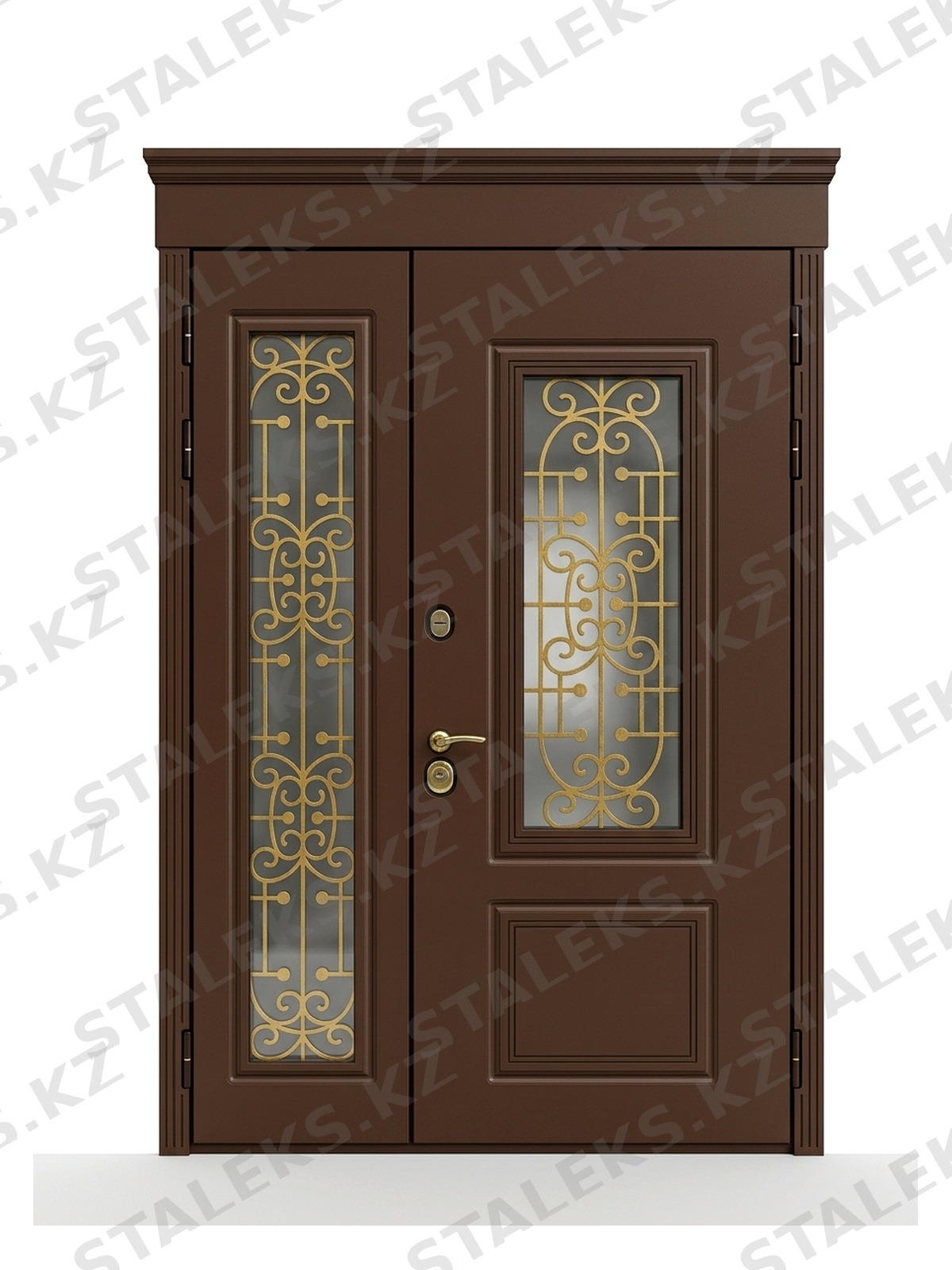Венеция — двустворчатая дверь с остеклением и фрамугой — каталожное фото STALEKS, коричневый комбинированная