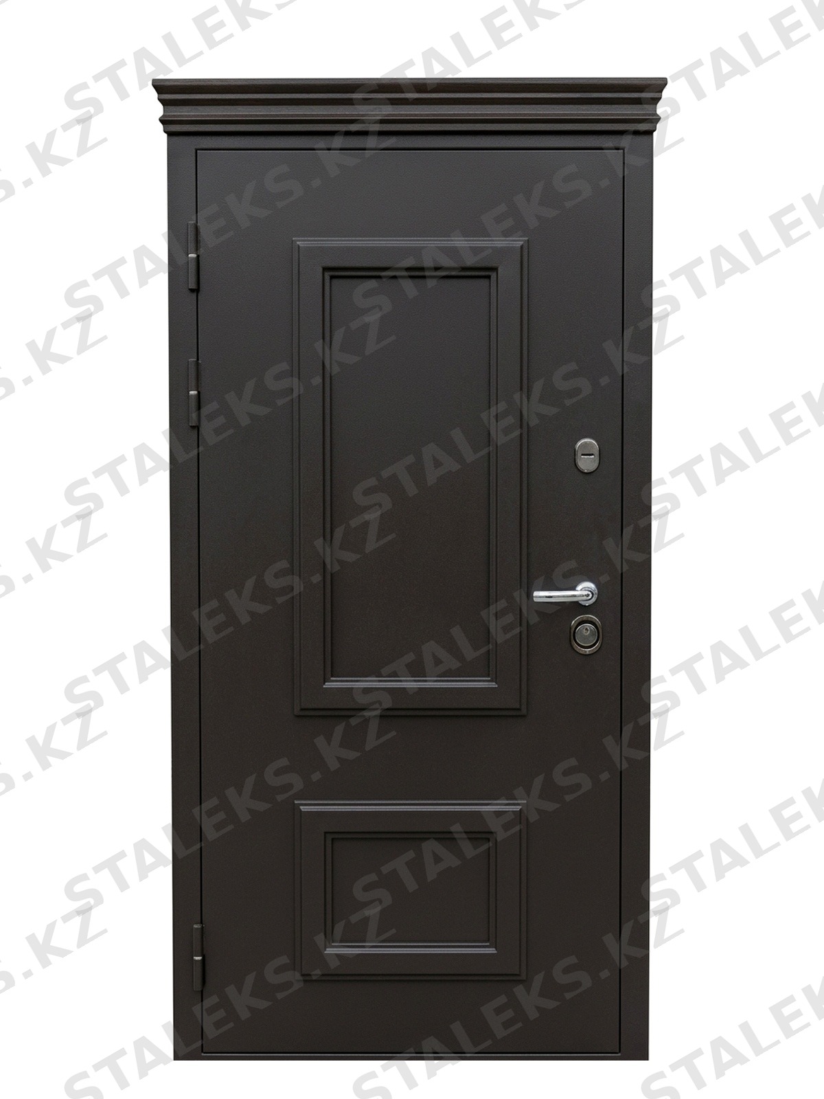 Модена — одностворчатая глухая входная дверь — каталожное фото STALEKS, темно-коричневый комбинированная