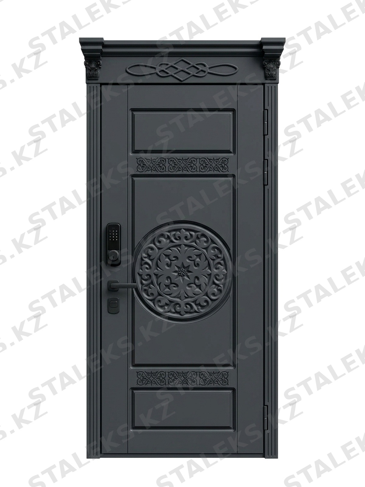 Венеция — одностворчатая глухая дверь с фрамугой — каталожное фото STALEKS, тёмно-серый МДФ