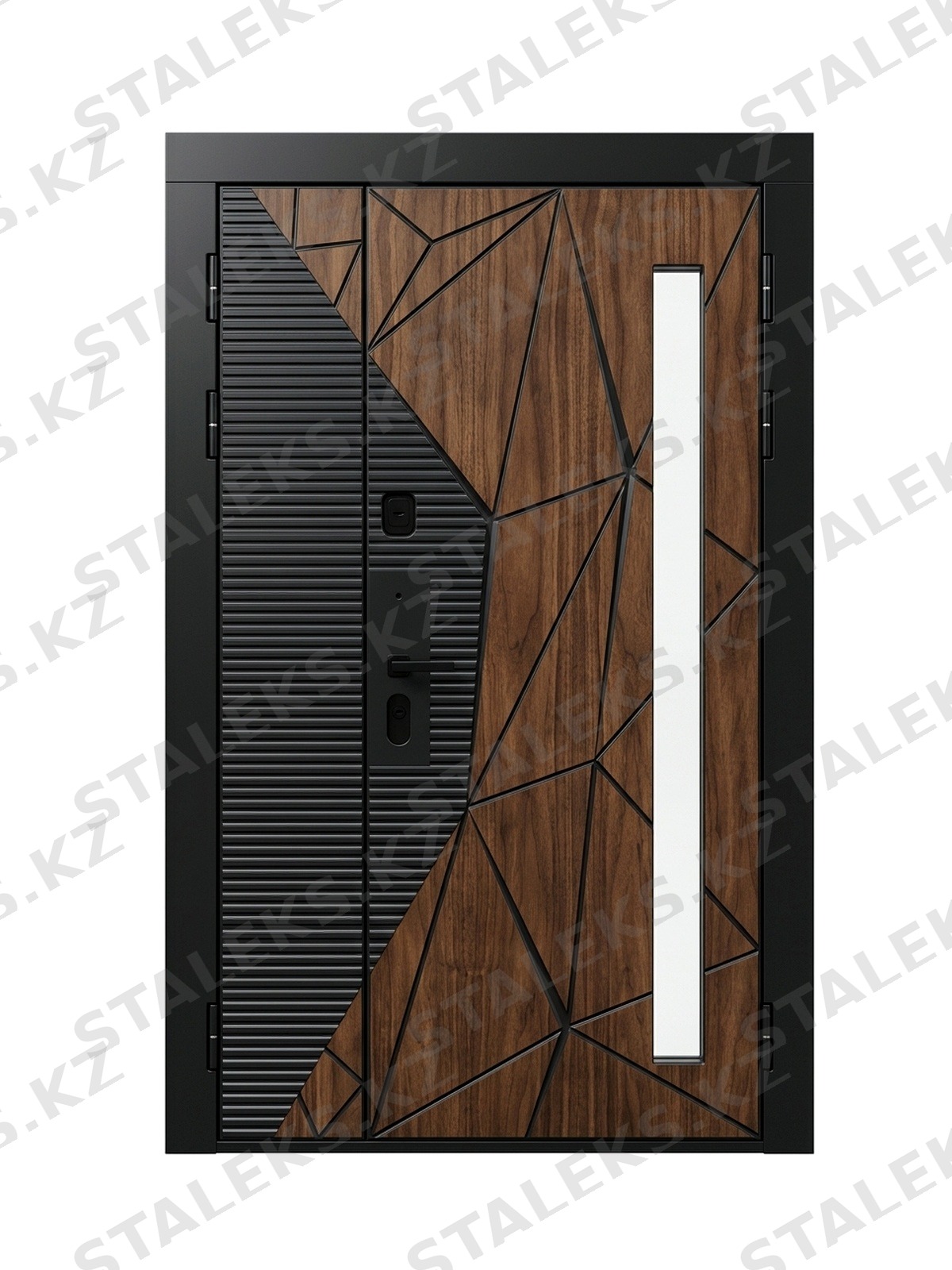 Палермо — двустворчатая входная дверь с остеклением — каталожное фото STALEKS, коричневый, чёрный комбинированная