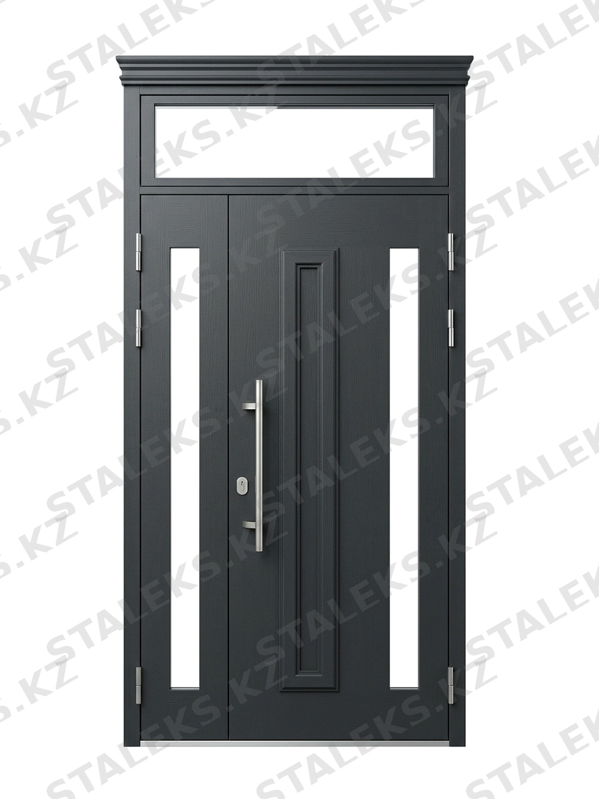 Модена — двустворчатая входная дверь с остеклением — каталожное фото STALEKS, темно-серый МДФ