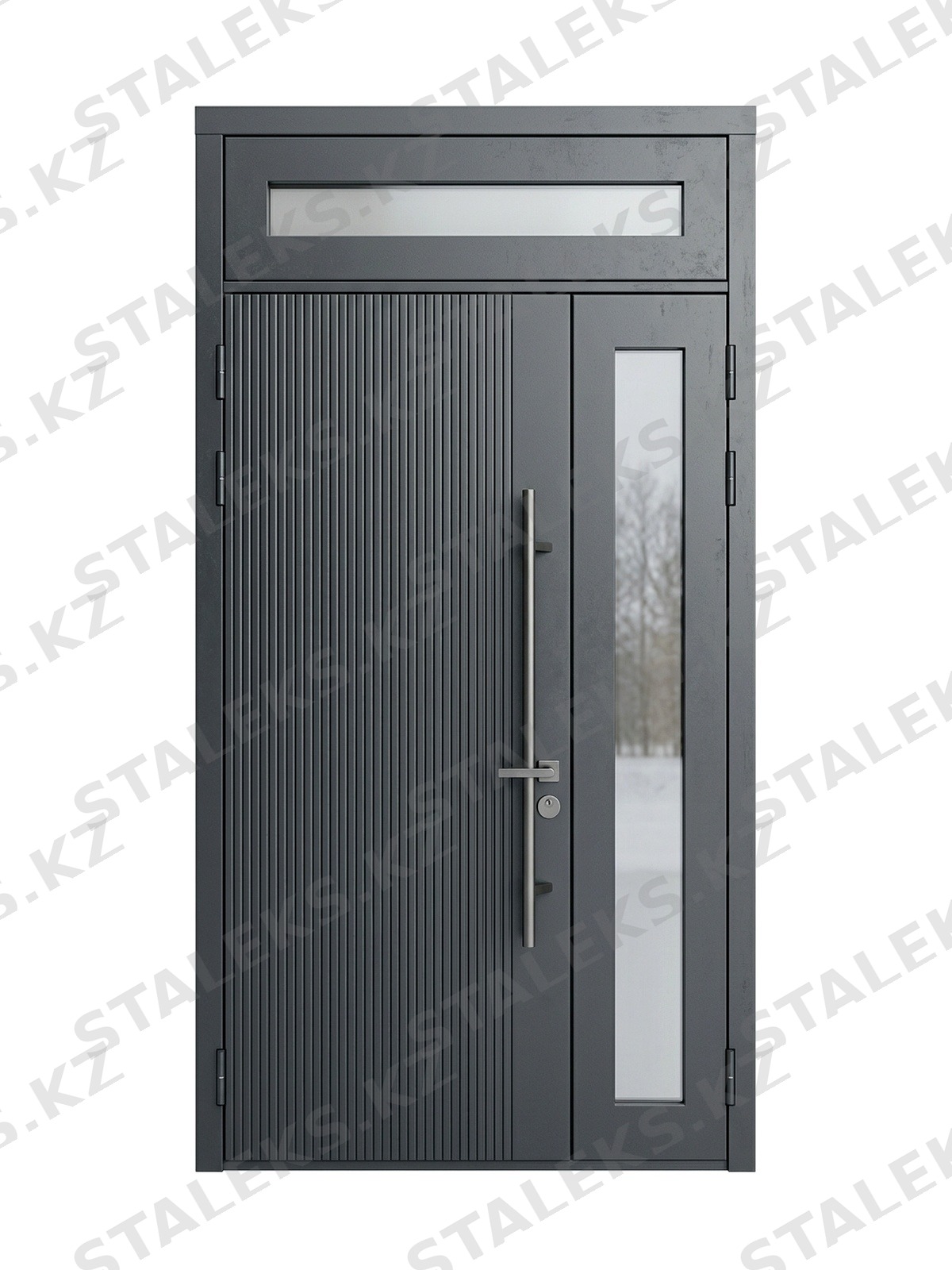 Венеция — двустворчатая входная дверь с остеклением — каталожное фото STALEKS, серый металл
