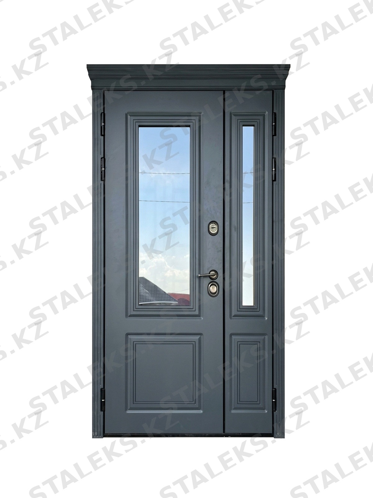 Венеция — двустворчатая остеклённая дверь с темно-серым покрытием — каталожное фото STALEKS, темно-серый МДФ