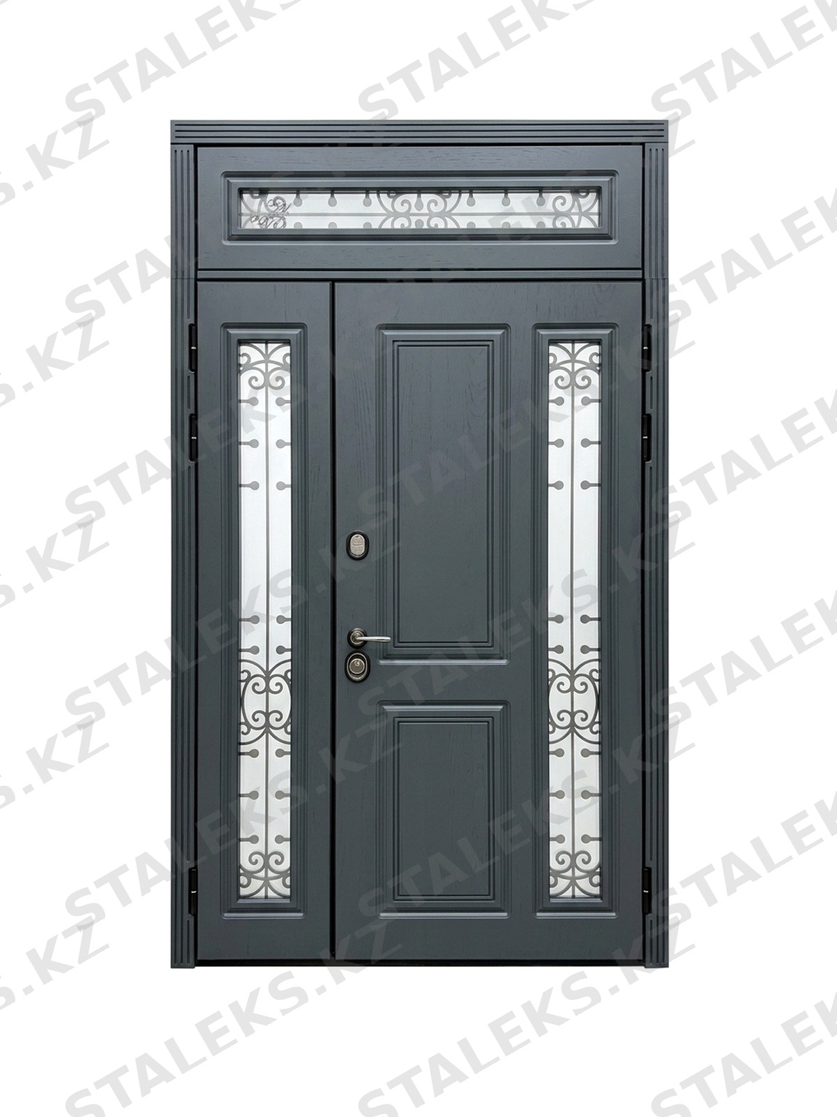 Палермо — двустворчатая входная дверь с остеклением — каталожное фото STALEKS, серый МДФ