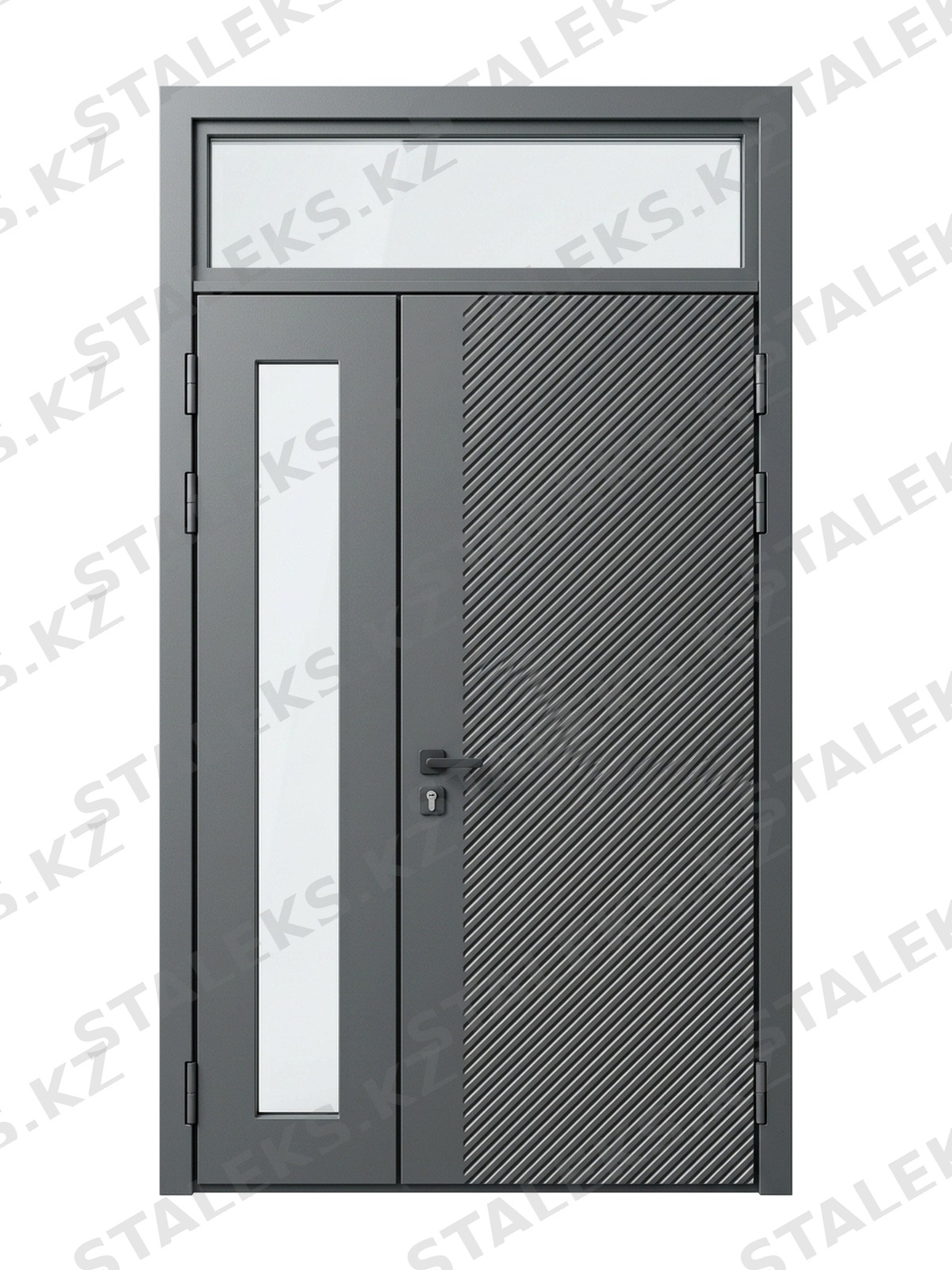 Венеция — двустворчатая входная дверь с остеклением — каталожное фото STALEKS, серый МДФ