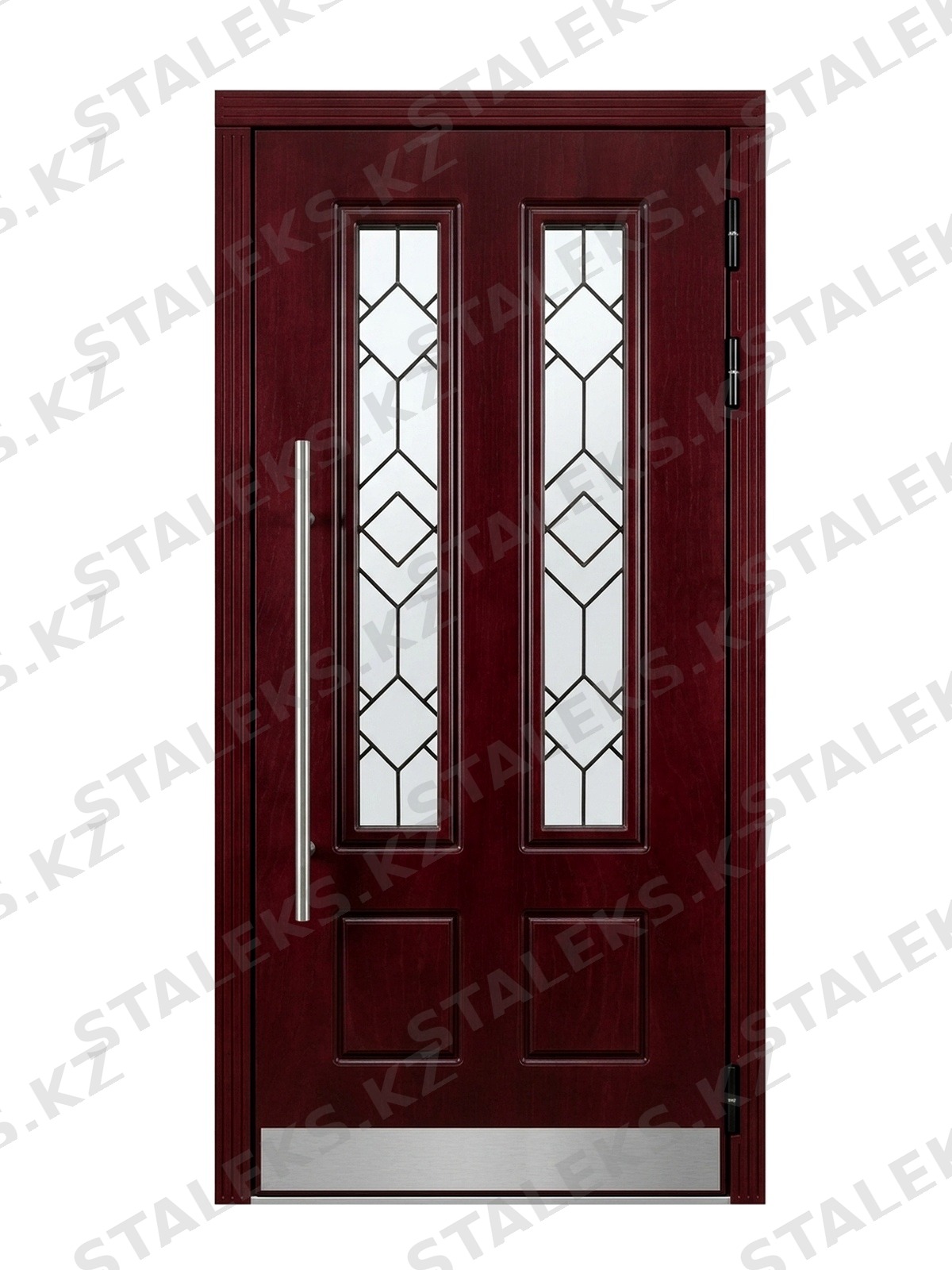 Палермо — двустворчатая входная дверь с остеклением — каталожное фото STALEKS, бордовый МДФ
