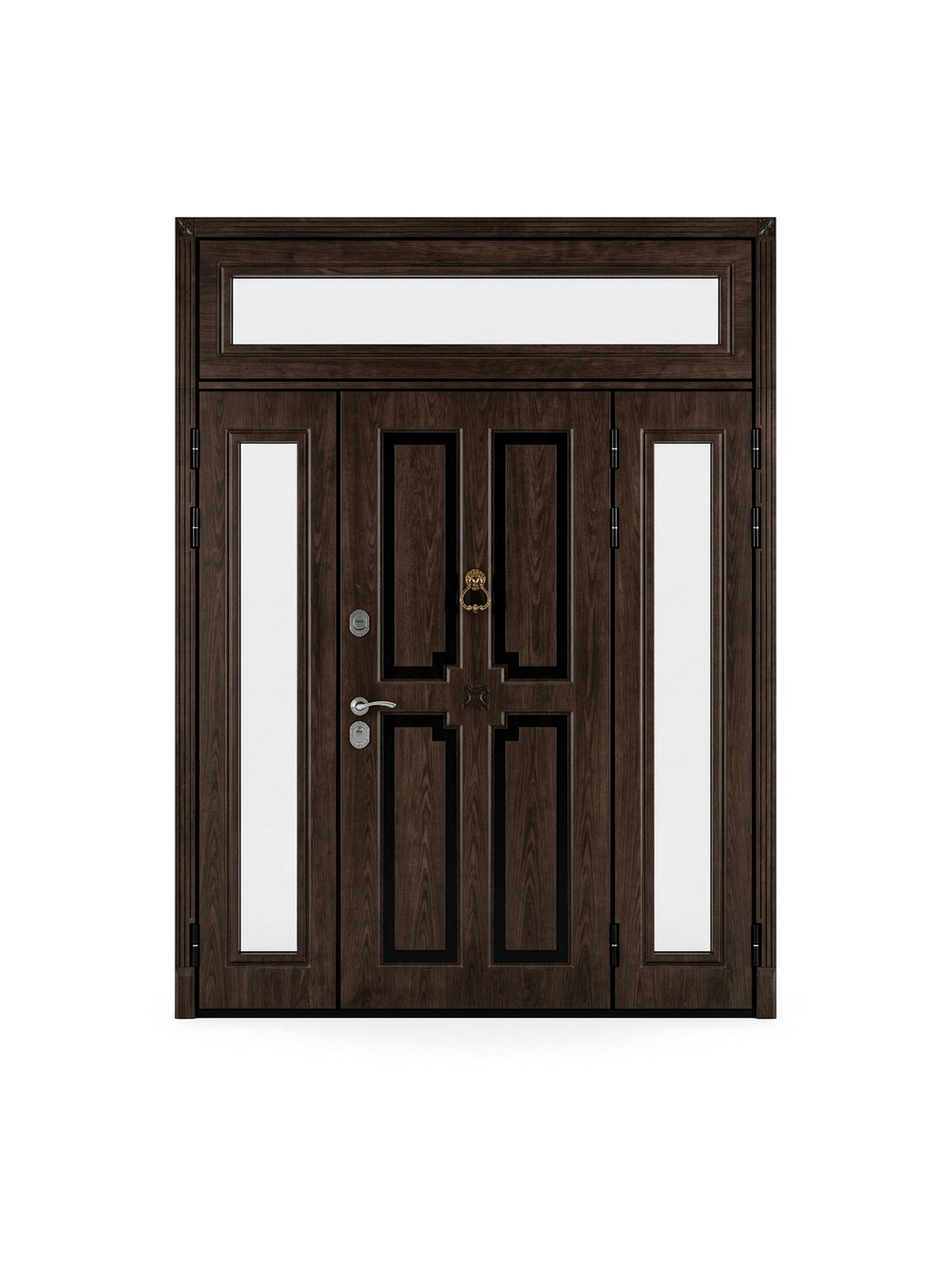 Палермо — трёхстворчатая входная дверь с остеклением — каталожное фото STALEKS, темно-коричневый комбинированная