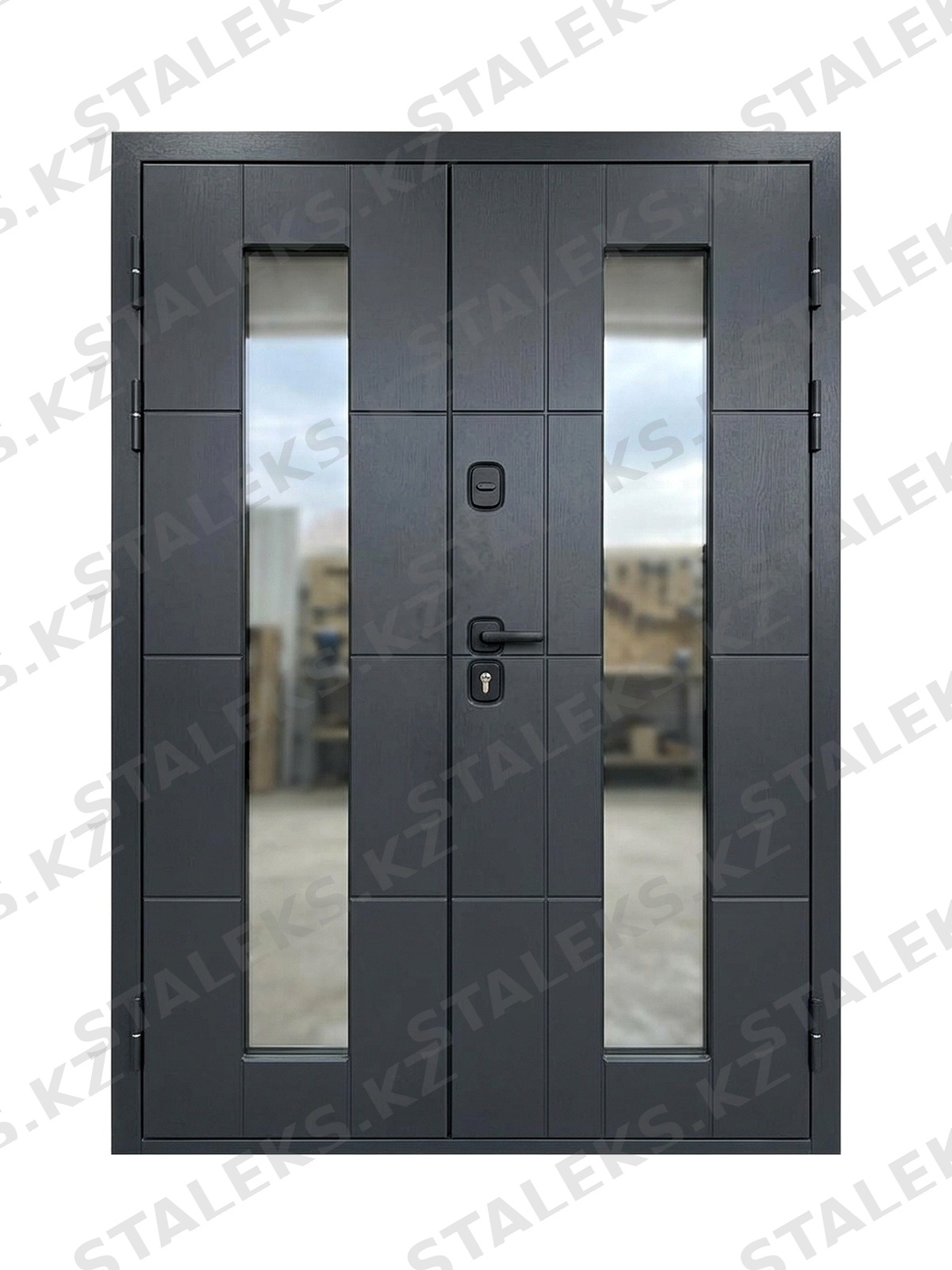Венеция — двустворчатая остеклённая дверь с современным дизайном — каталожное фото STALEKS, темно-серый МДФ