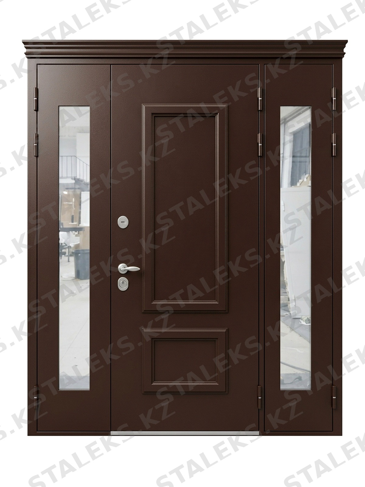 Парма — трёхстворчатая с остеклением и фрамугой — каталожное фото STALEKS, коричневый комбинированная