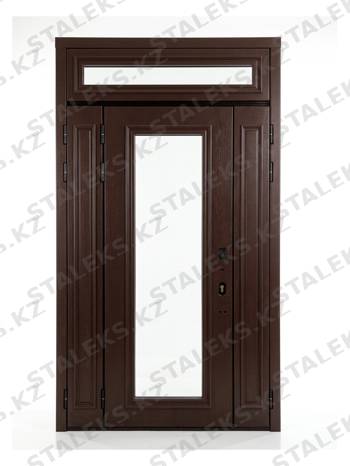 Бергамо — трёхстворчатая входная дверь с остеклением — каталожное фото STALEKS, тёмно-коричневый МДФ