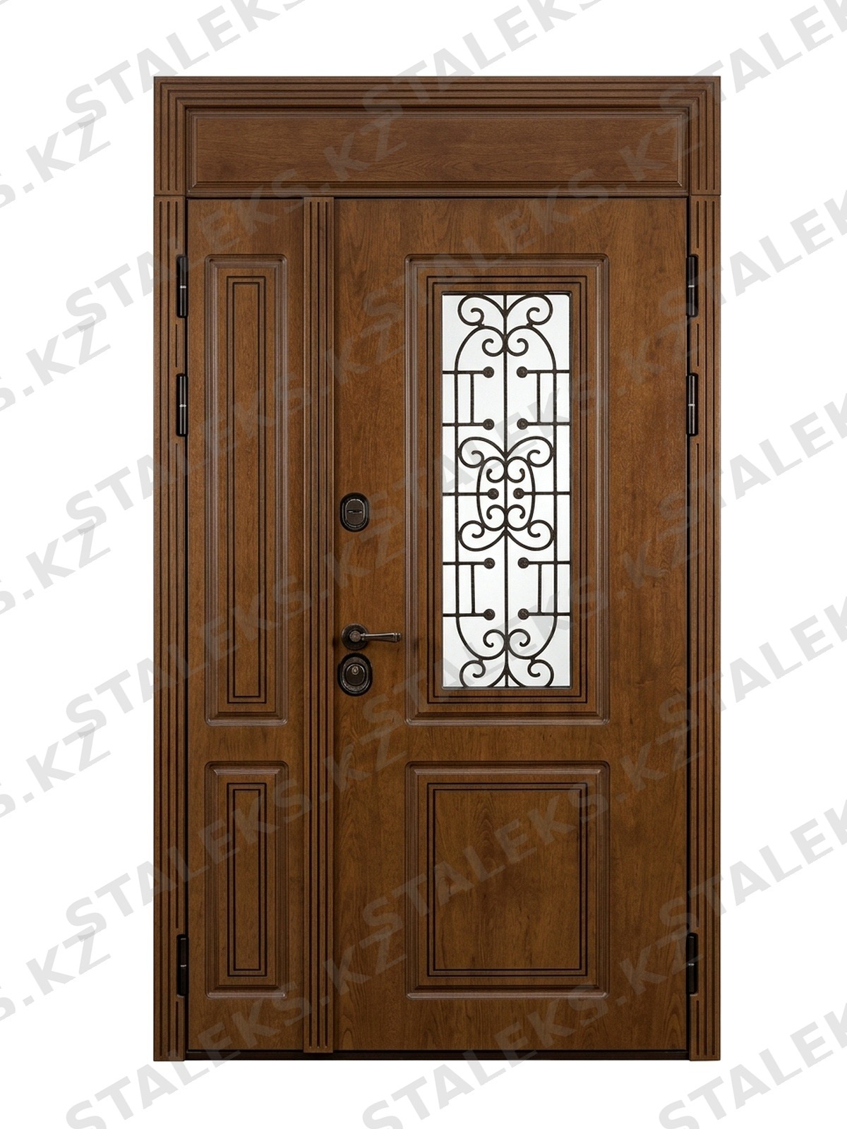 Палермо — двустворчатая входная дверь с остеклением — каталожное фото STALEKS, коричневый МДФ