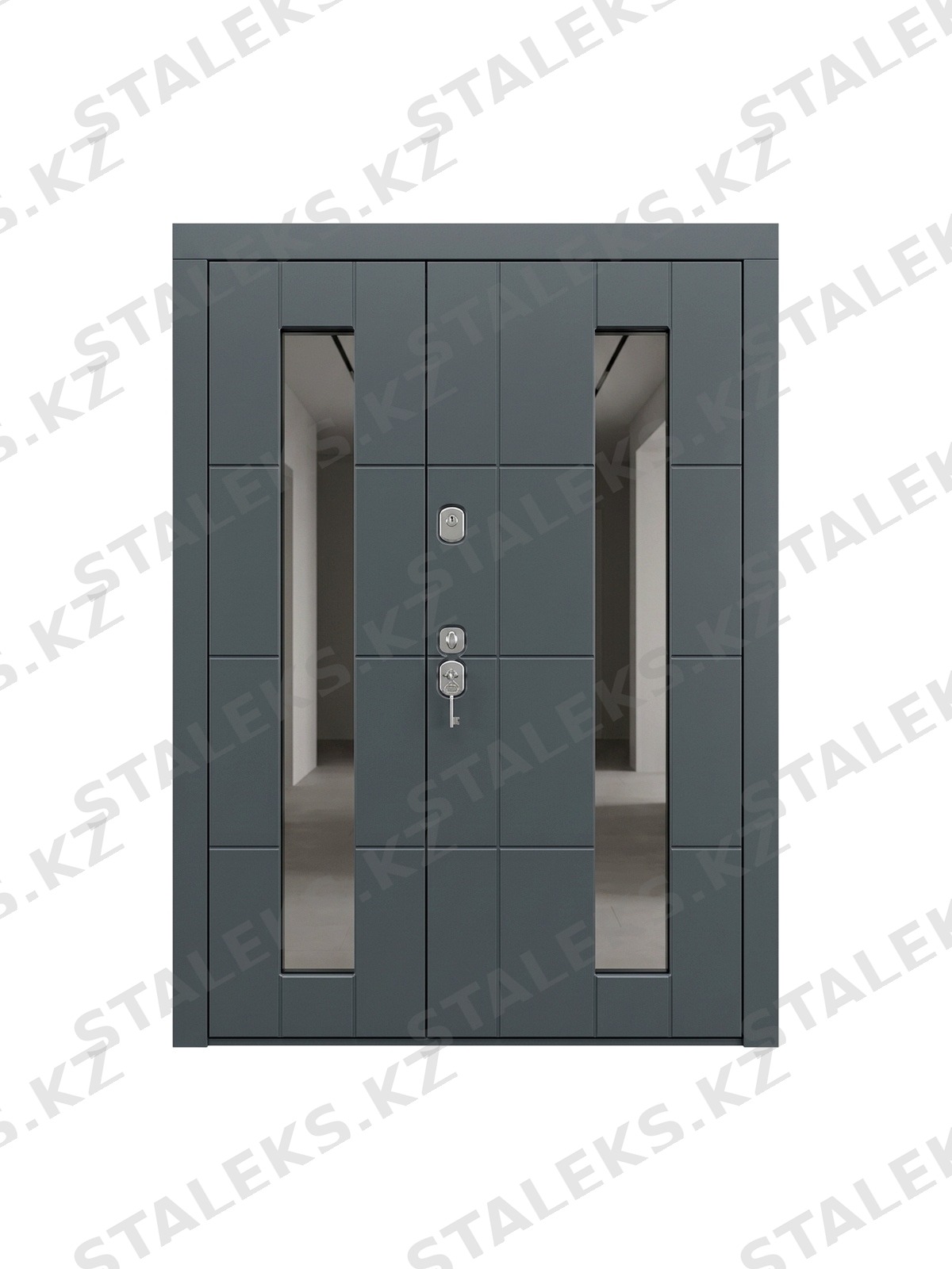 Венеция — двустворчатая остеклённая дверь в сером цвете — каталожное фото STALEKS, серый МДФ