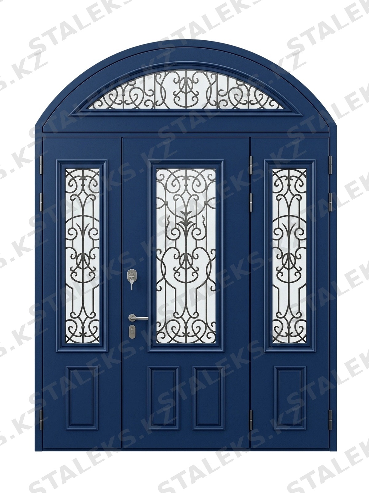 Бергамо — трёхстворчатая с остеклением и фрамугой — каталожное фото STALEKS, синий МДФ