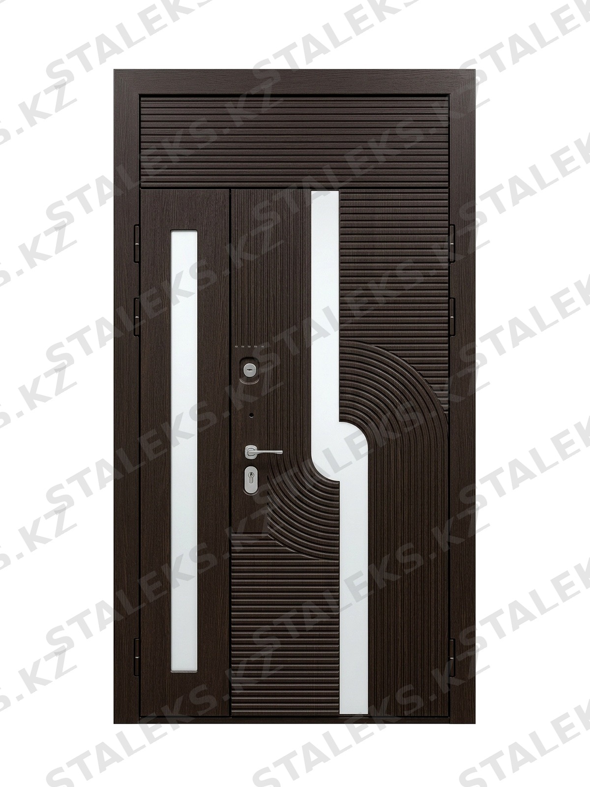 Венеция — двустворчатая входная дверь с остеклением — каталожное фото STALEKS, темно-коричневый МДФ