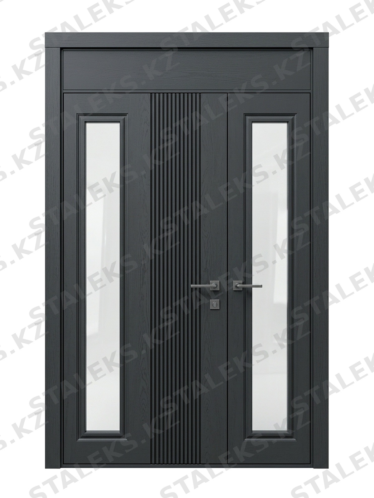 Венеция — двустворчатая стильная дверь с остеклением — каталожное фото STALEKS, темно-серый МДФ