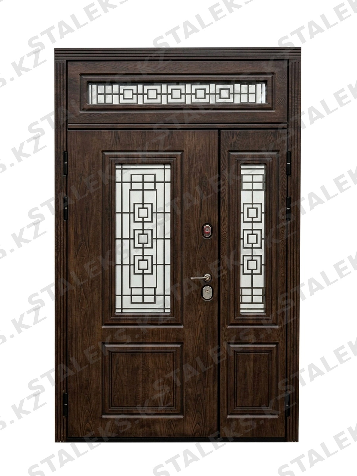 Палермо — двустворчатая входная дверь с остеклением — каталожное фото STALEKS, тёмно-коричневый МДФ