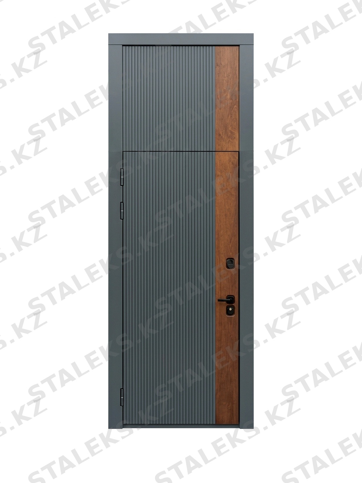 Венеция — одностворчатая глухая дверь с фрамугой — каталожное фото STALEKS, серый, коричневый комбинированная