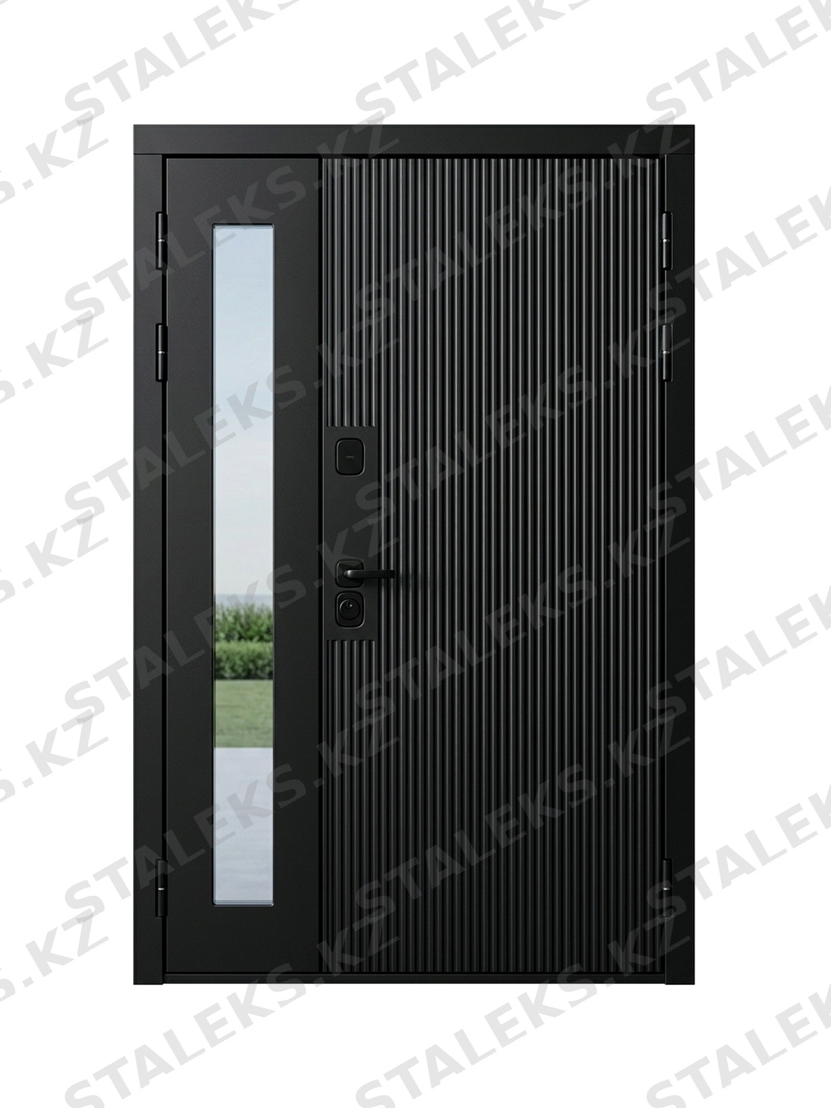 Венеция — двустворчатая глухая входная дверь — каталожное фото STALEKS, черный комбинированная