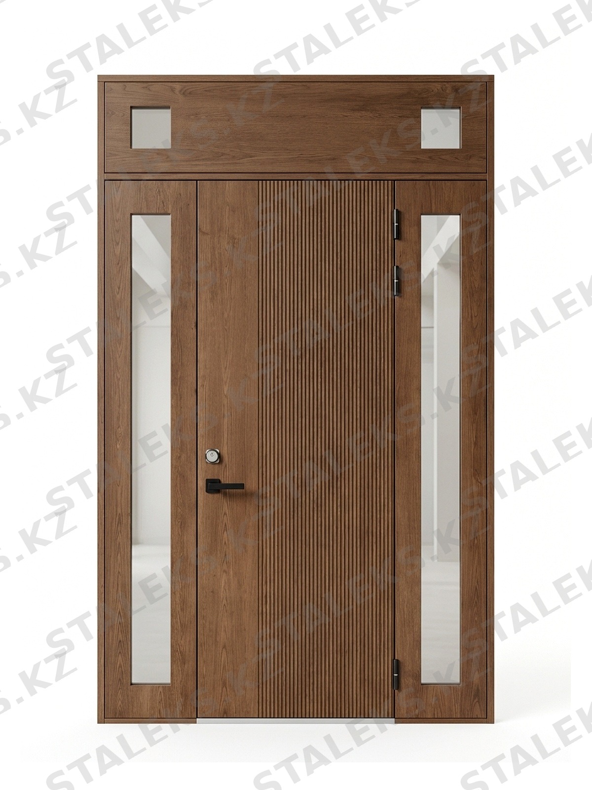 Палермо — трёхстворчатая входная дверь с остеклением — каталожное фото STALEKS, коричневый МДФ