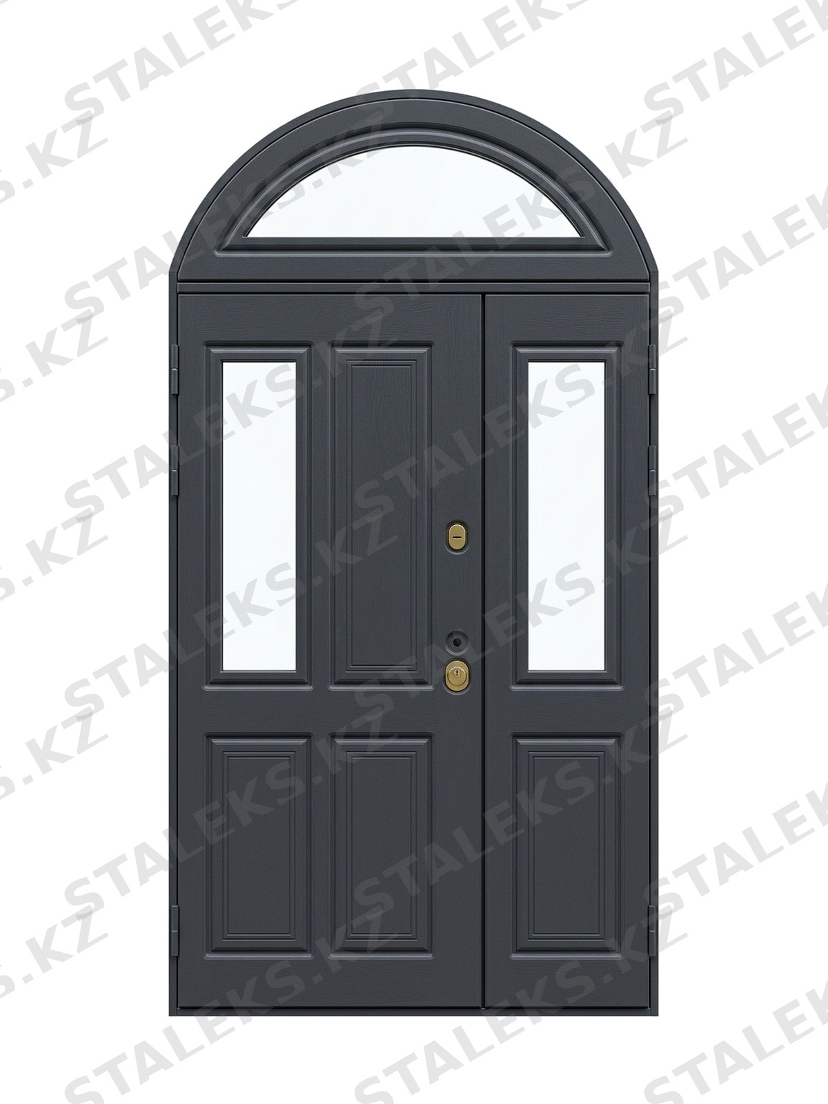 Венеция — двустворчатая входная дверь с остеклением — каталожное фото STALEKS, темно-серый МДФ