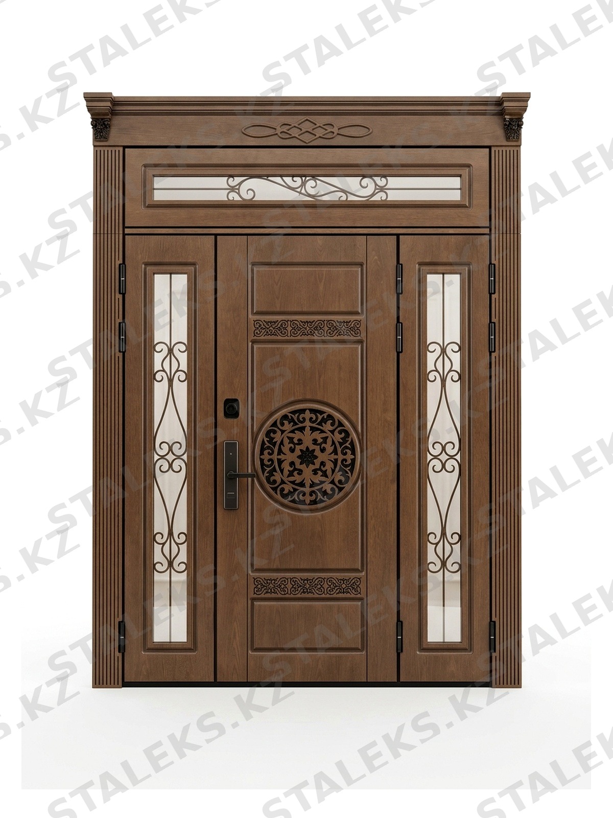 Палермо — трёхстворчатая входная дверь с остеклением — каталожное фото STALEKS, коричневый МДФ