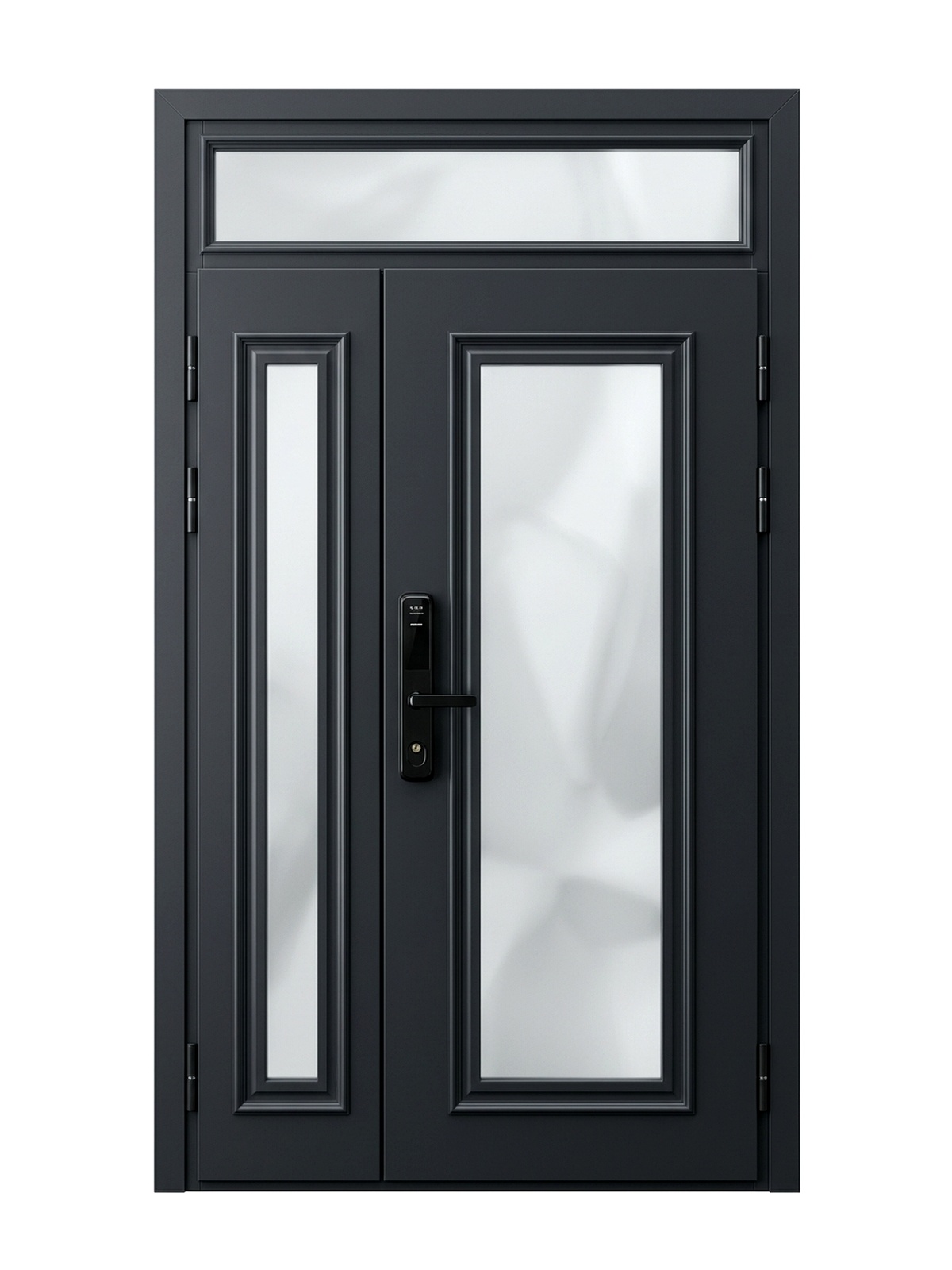 Бергамо — двустворчатая входная дверь с остеклением — каталожное фото STALEKS, темно-серый МДФ