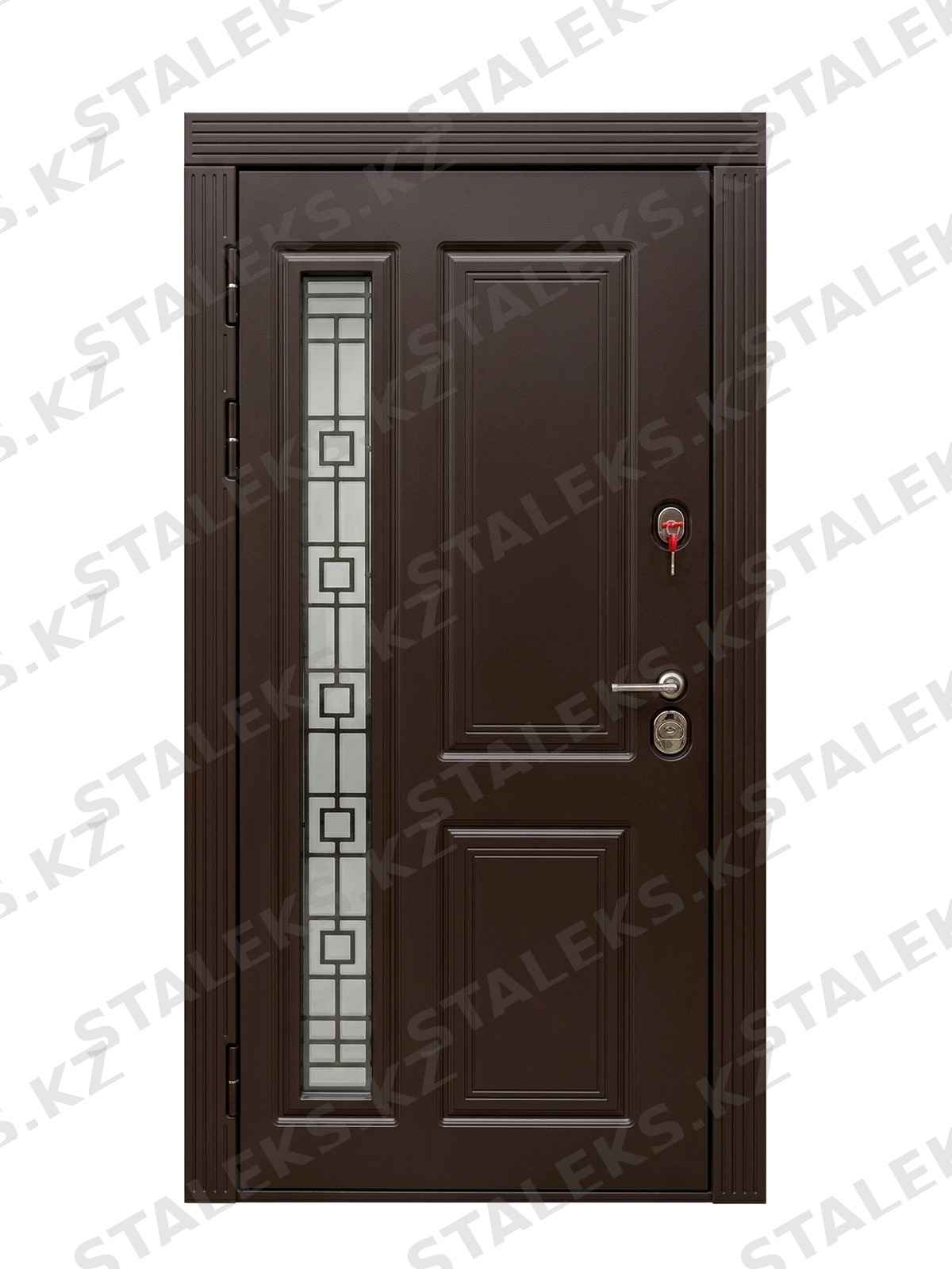 Венеция — одностворчатая остеклённая входная дверь — каталожное фото STALEKS, коричневый комбинированная