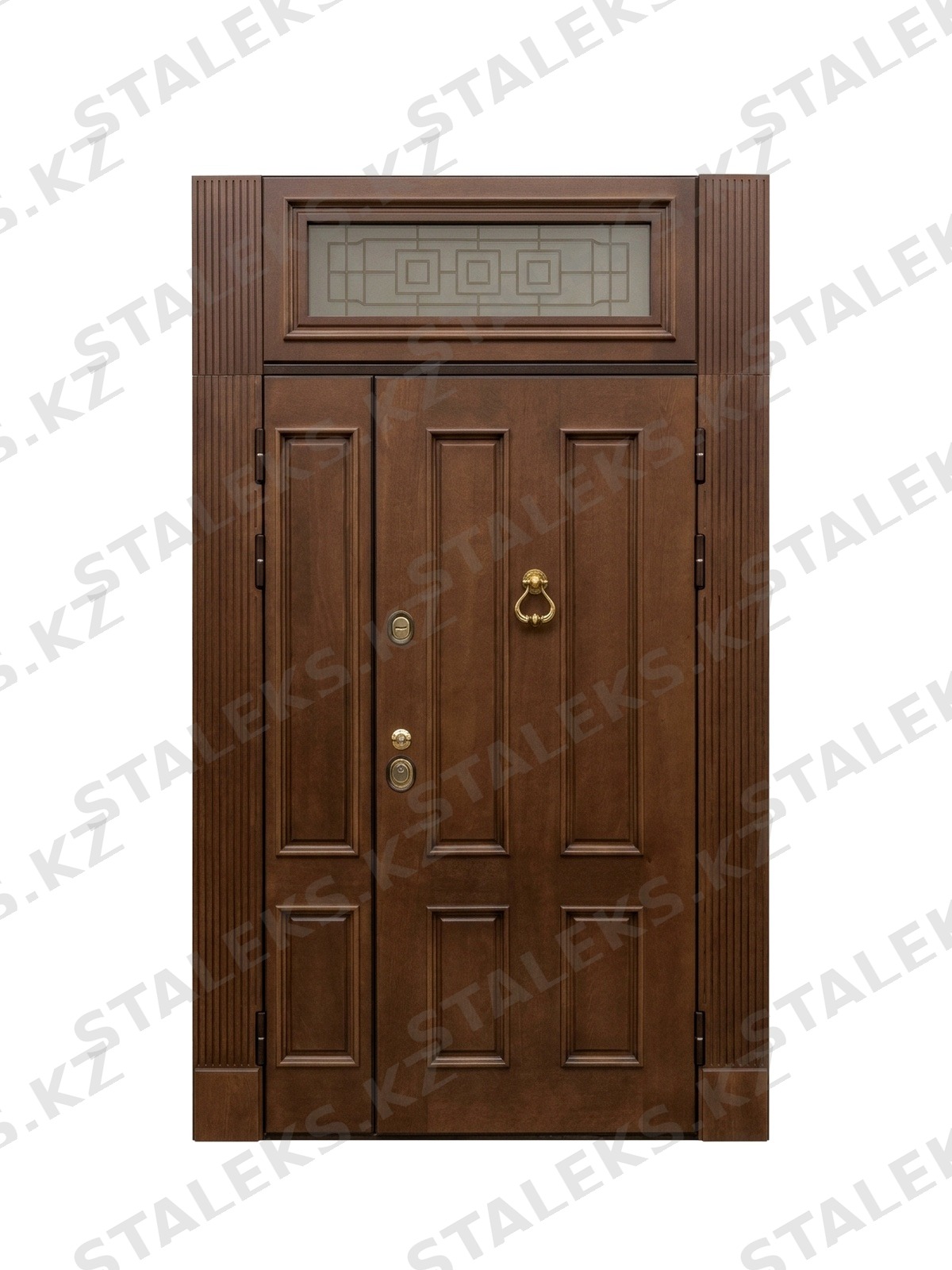 Бергамо — двустворчатая глухая дверь с фрамугой — каталожное фото STALEKS, коричневый МДФ