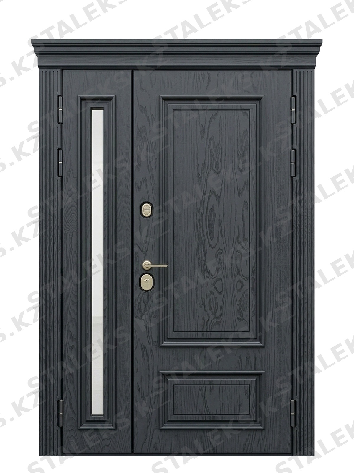 Бергамо — двустворчатая остеклённая входная дверь — каталожное фото STALEKS, темно-серый МДФ